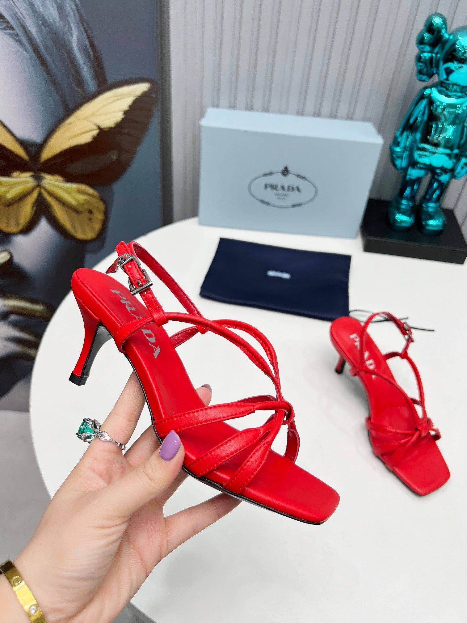 PRADA 26S STRAPPY SANDALS STILETTO HEEL 60MM IN DARK RED CALFSKIN