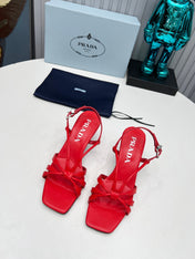 PRADA 26S STRAPPY SANDALS STILETTO HEEL 60MM IN DARK RED CALFSKIN