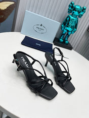 PRADA 26S STRAPPY SANDALS STILETTO HEEL 60MM IN BLACK CALFSKIN