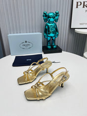 PRADA 26S STRAPPY SANDALS STILETTO HEEL 60MM IN GOLD CALFSKIN