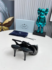 HIGH SLING BACK PUMPS IN SILVER MIX BLACK CALFSKIN