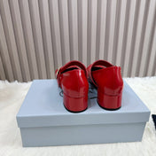 PRADA 26S SQUARE TOE STUDDED SLINGBACK BLOCK HEEL 40MM IN DARK RED PATENT CALFSKIN