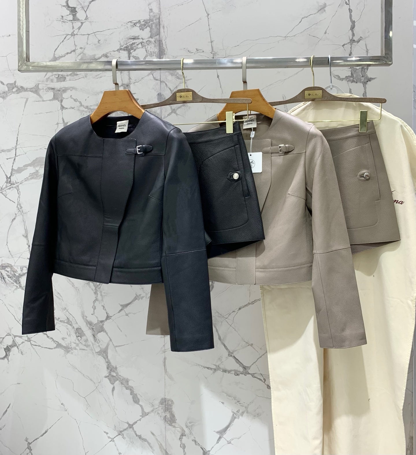 HERMES 25S LEATHER JACKET WITH LEATHER SHORTS 528564