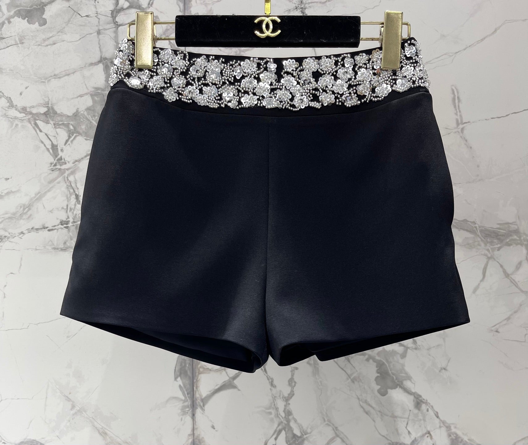CHANEL 26S BEADED BODYCON SHORTS STYLE 1113