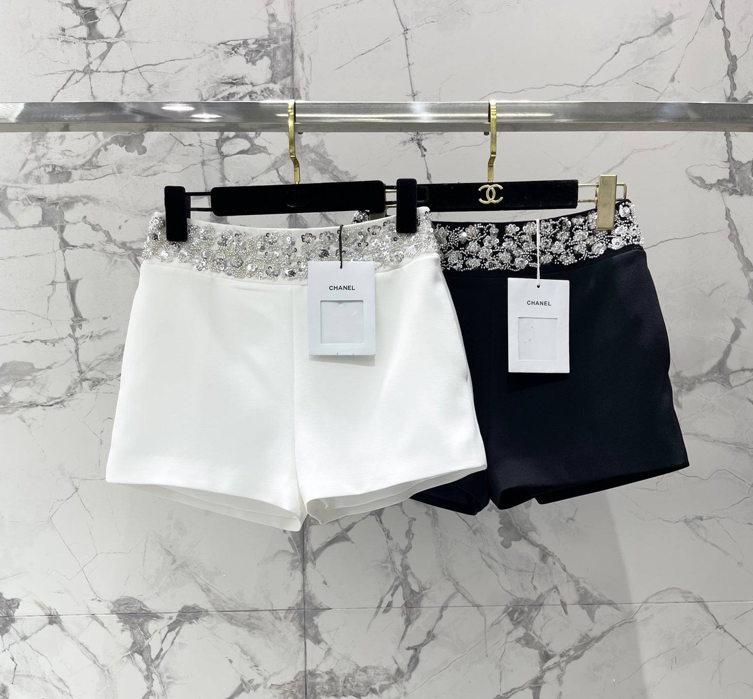 CHANEL 26S BEADED BODYCON SHORTS STYLE 1114