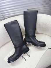 BOTTEGA VENETA 26S TALL BOOTS IN BLACK CALFSKIN WITH ROPE DETAIL