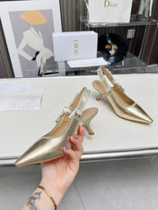 J'ADIOR SLINGBACK PUMP LIGHT GOLD CALFSKIN AND EMBROIDERED FABRIC 65 MM