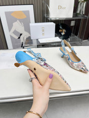 J'ADIOR SLINGBACK PUMP COLORFUL NATURAL RAFFIA AND EMBROIDERED COTTON 65 MM 130845