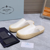 PRADA 26S MULES ESPADRILLES IN WHITE CALFSKIN