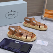 PRADA 26S SANDAL ESPADRILLES IN BROWN CALFSKIN