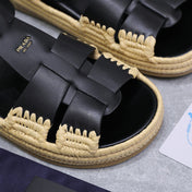 PRADA 26S SANDAL ESPADRILLES IN BLACK CALFSKIN