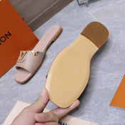 LV 26S FLAT SLIDE SANDALS IN NUDE PINK CALFSKIN GOLD HARDWARE