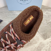 PRADA 26S WOVEN MULES IN DARK BROWN WOOL MIX SUEDE
