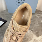 PRADA 26S GEAR SOLE SNEAKERS IN BEIGE SUEDE AND MESH