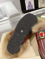 HORSEBIT MULE WITH WEB IN WINE RED CALFSKIN MIX MINK FUR