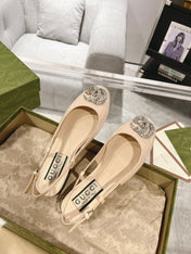 GG CRYSTALS SLINGBACK BALLET CREAM CALFSKIN