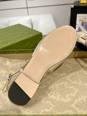 METALIC SLINGBACK FLATS IN SILVER CALFSKIN