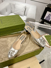 GG CRYSTALS SLINGBACK BALLET SILVER CALFSKIN