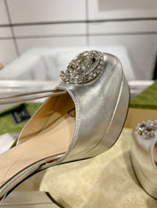 GG CRYSTALS PLATFORM PUMPS SILVER CALFSKIN