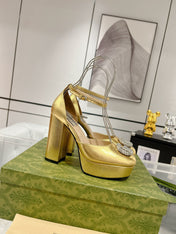 HIGH SANDAL SQUARE HEEL 12 CM IN GOLD CALFSKIN