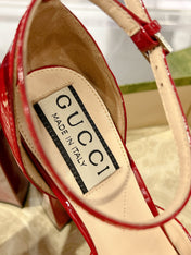 HIGH SANDAL SQUARE HEEL 12 CM IN CHERRY RED CALFSKIN