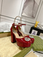 HIGH SANDAL SQUARE HEEL 12 CM IN CHERRY RED CALFSKIN