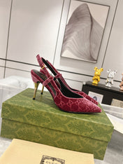 GG SLINGBACK HIGH HEEL PUMP MAGENTA VELVET