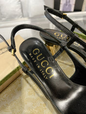 GG SLINGBACK HIGH HEEL PUMP BLACK CALFSKIN