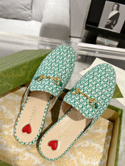 MEN'S MULE WITH HORSEBIT IN MINT GREEN MONOGRAM JACQUARD FABRIC