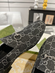 MEN'S LOAFER WITH HORSEBIT IN BLACK MONOGRAM JACQUARD FABRIC