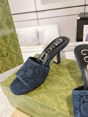 GG CRYSTALS HIGH SANDAL DENIM CANVAS