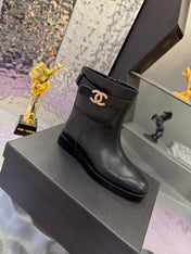 CHANEL 26S ANKLE BOOTS WITH SIDE ZIPPER 25 MM IN BLACK CALFSKIN CC LOGO