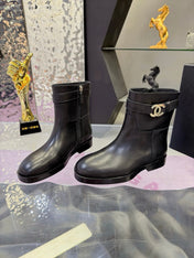 CHANEL 26S ANKLE BOOTS WITH SIDE ZIPPER 25 MM IN BLACK CALFSKIN CC LOGO