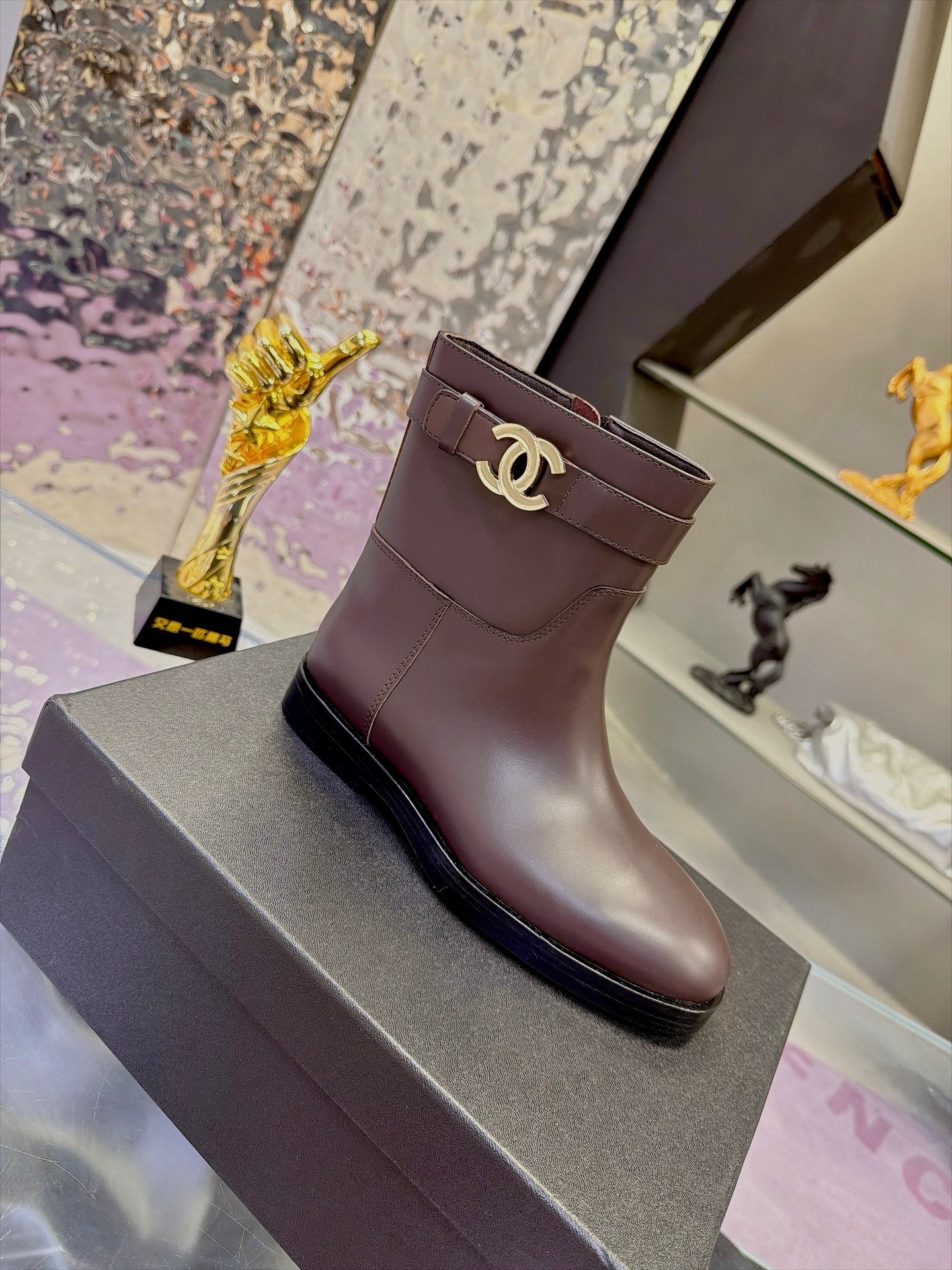 CHANEL 26S ANKLE BOOTS WITH SIDE ZIPPER 25 MM IN DARK BROWN CALFSKIN CC LOGO