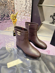 CHANEL 26S ANKLE BOOTS WITH SIDE ZIPPER 25 MM IN DARK BROWN CALFSKIN CC LOGO