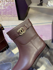 CHANEL 26S ANKLE BOOTS WITH SIDE ZIPPER 25 MM IN DARK BROWN CALFSKIN CC LOGO