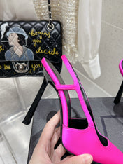 HIGH HEEL 10 CM SLINGBACK IN BRIGHT PINK CALFSKIN WITH GOLD HARDWARE