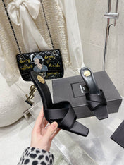 OPYUM HIGH MULES 85 MM IN BLACK SATIN CREPE