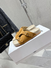 LOEWE 26S EASE SLIDE IN CAMEL BROWN SUEDE