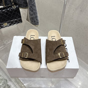 LOEWE 26S EASE SLIDE IN DARK BROWN SUEDE