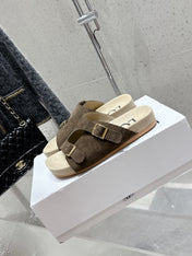 LOEWE 26S EASE SLIDE IN DARK BROWN SUEDE