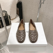 CELINE 26S FLAT SHOES IN TOFFEE BROWN SUEDE WITH METAL STUDS