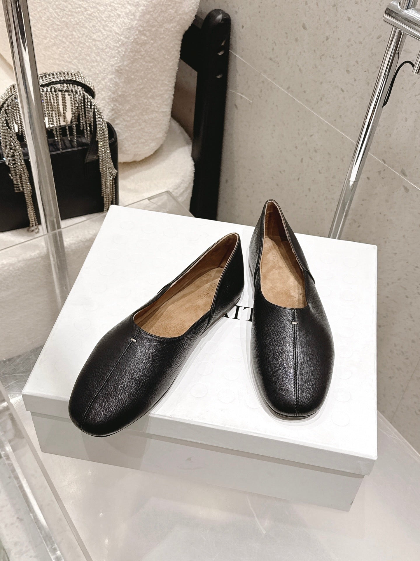CELINE 26S FLAT SHOES IN BLACK LAMBSKIN