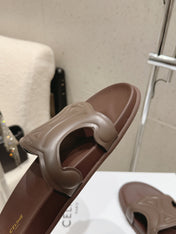 CELINE 26S TRIOMPHE SLIDES IN DARK BROWN CALFSKIN