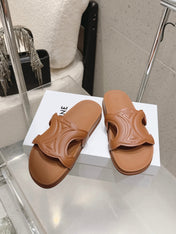CELINE 26S TRIOMPHE SLIDES IN BROWN CALFSKIN