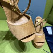 PRADA 25S HIGH-HEEL SANDALS 140 MM IN CARAMEL BROWN SUEDE STYLE 6