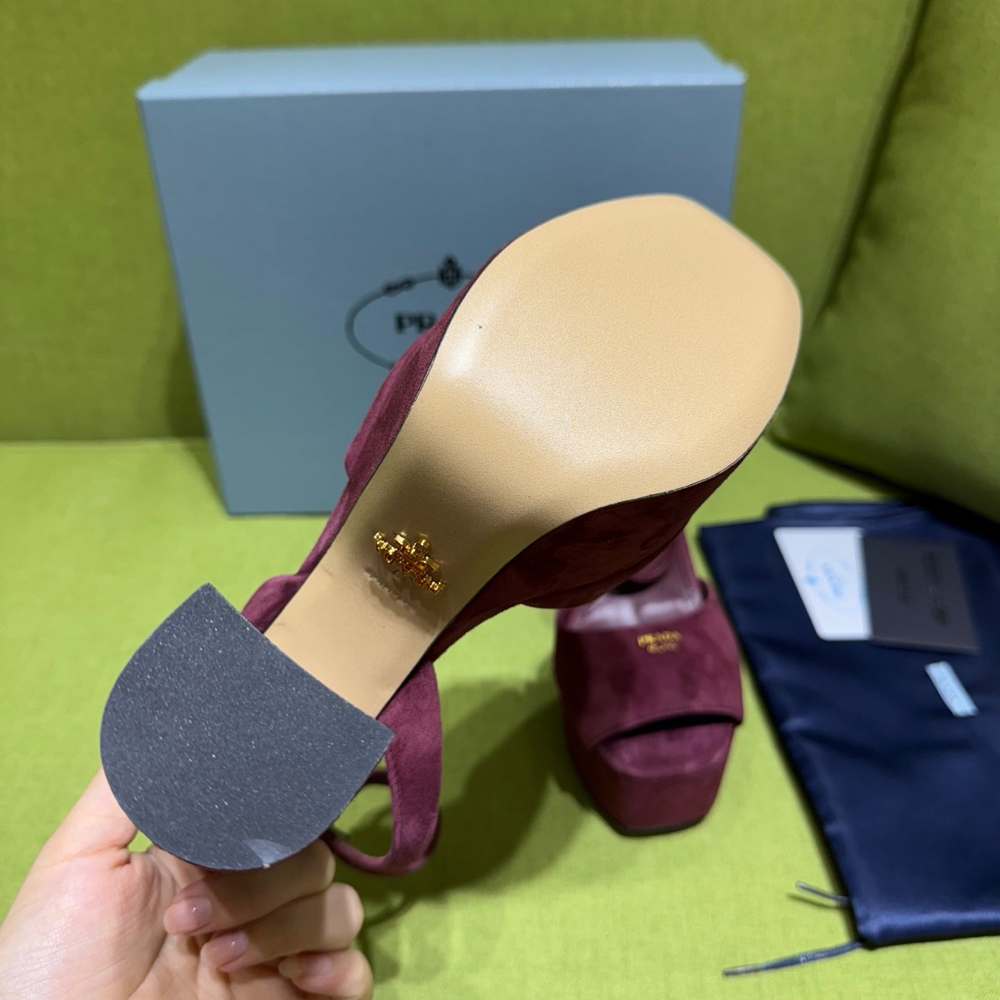 PRADA 25S HIGH-HEEL SANDALS 140 MM IN DEEP WINE RED SUEDE STYLE 5
