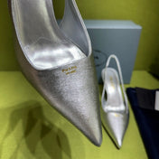 PRADA 25S SLINGBACK HIGH HEELS 75 MM IN SILVER SHEEPSKIN