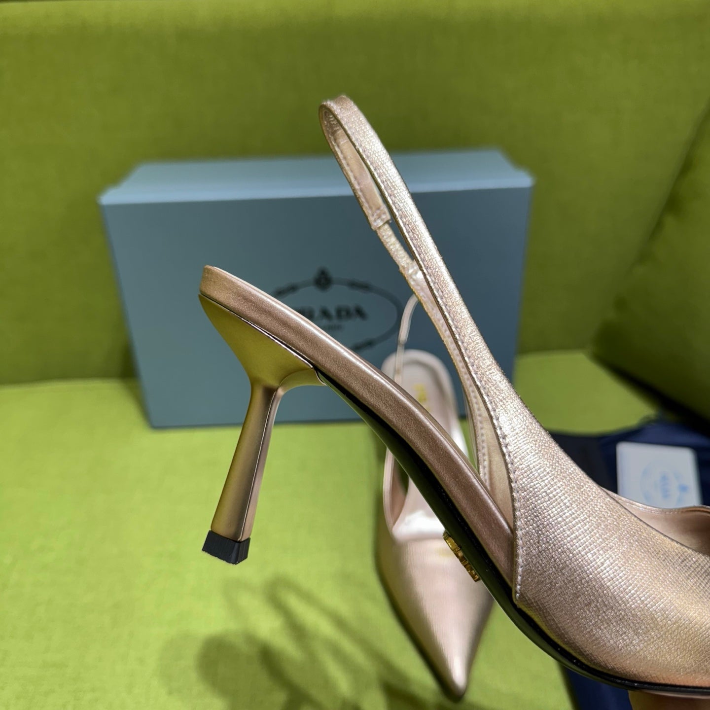 PRADA 25S SLINGBACK HIGH HEELS 75 MM IN ROSE GOLD SHEEPSKIN