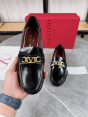 VALENTINO 26S LOAFERS IN BLACK CALFSKIN WITH GOLD HARDWARE